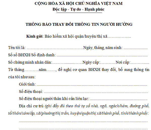 Mẫu thông báo thay đổi thông tin người hưởng