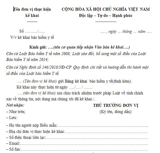 Mẫu kê khai bảo hiểm y tế