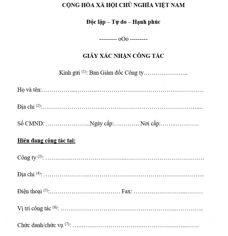 Giấy xin xác nhận công tác