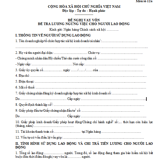 Đề nghị vay vốn trả lương ngừng việc cho người lao động