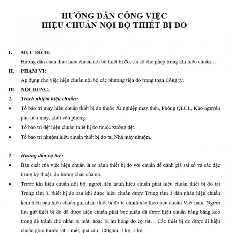 Quản trị hành chính - Hướng dẫn công việc hội chuẩn nội bộ thiết bị đo