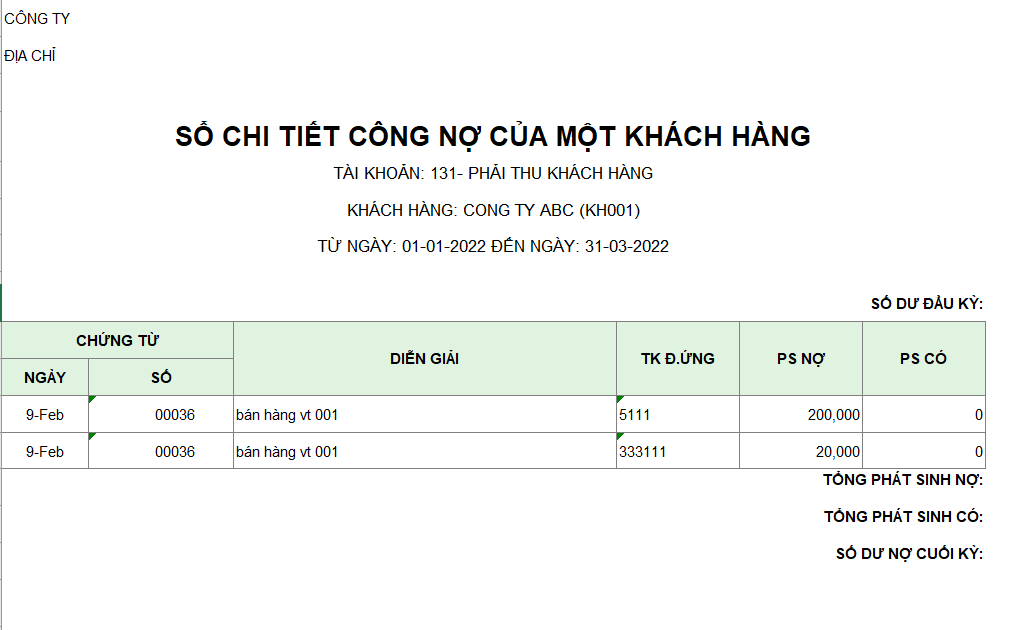 Mẫu sổ chi tiết công nợ của một khách hàng