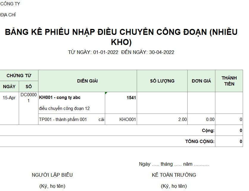 Bảng kê phiếu nhập điều chuyển công đoạn ( NHIỀU KHO)