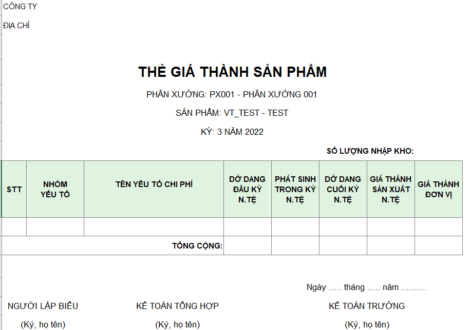 Mẫu thẻ giá thành sản phẩm ( NGOẠI TỆ )