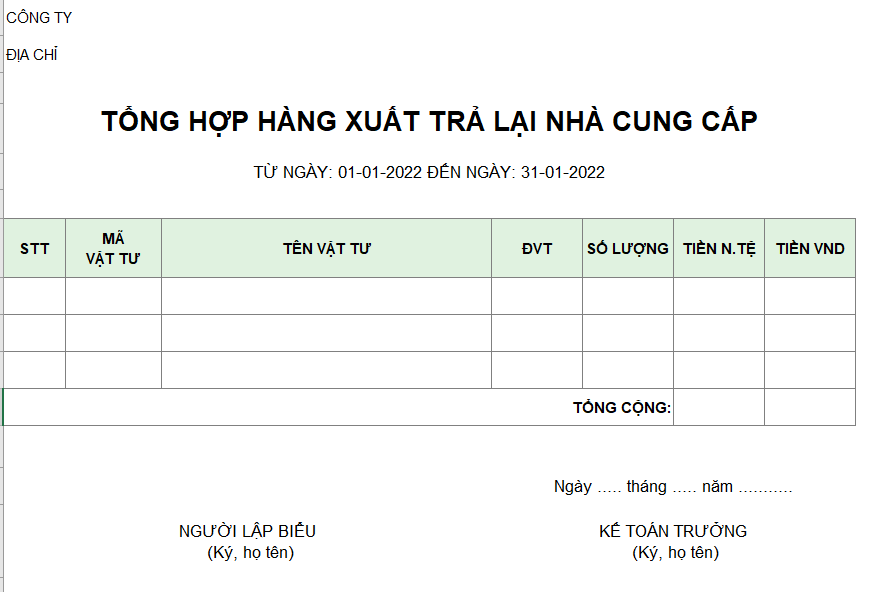 Tổng hợp hàng xuất trả lại nhà cung cấp ( NGOẠI TỆ )