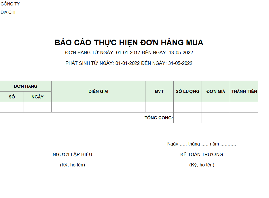 Báo cáo thực hiện đơn hàng