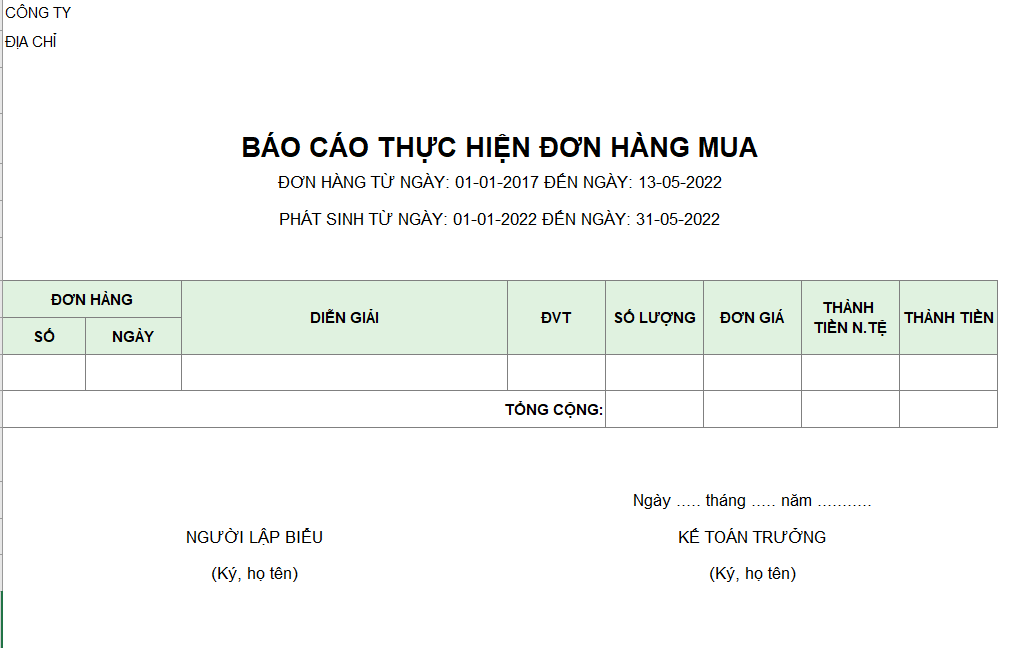 Báo cáo thực hiện đơn hàng ( NGOẠI TỆ )