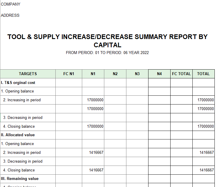 Báo cáo tổng hợp tình hình tăng giảm CCDC ( TIẾNG ANH - NGOẠI TỆ )