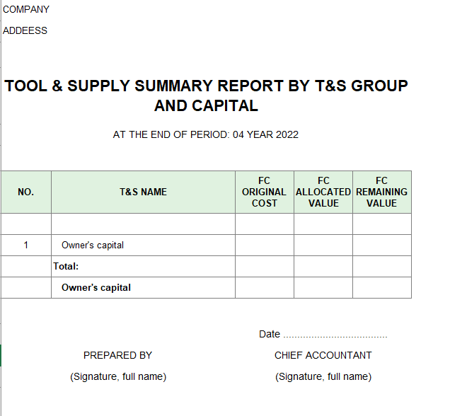 Bảng tổng hợp CCDC theo nhóm công cụ và nguồn vốn ( TIẾNG ANH- NGOẠI TỆ )