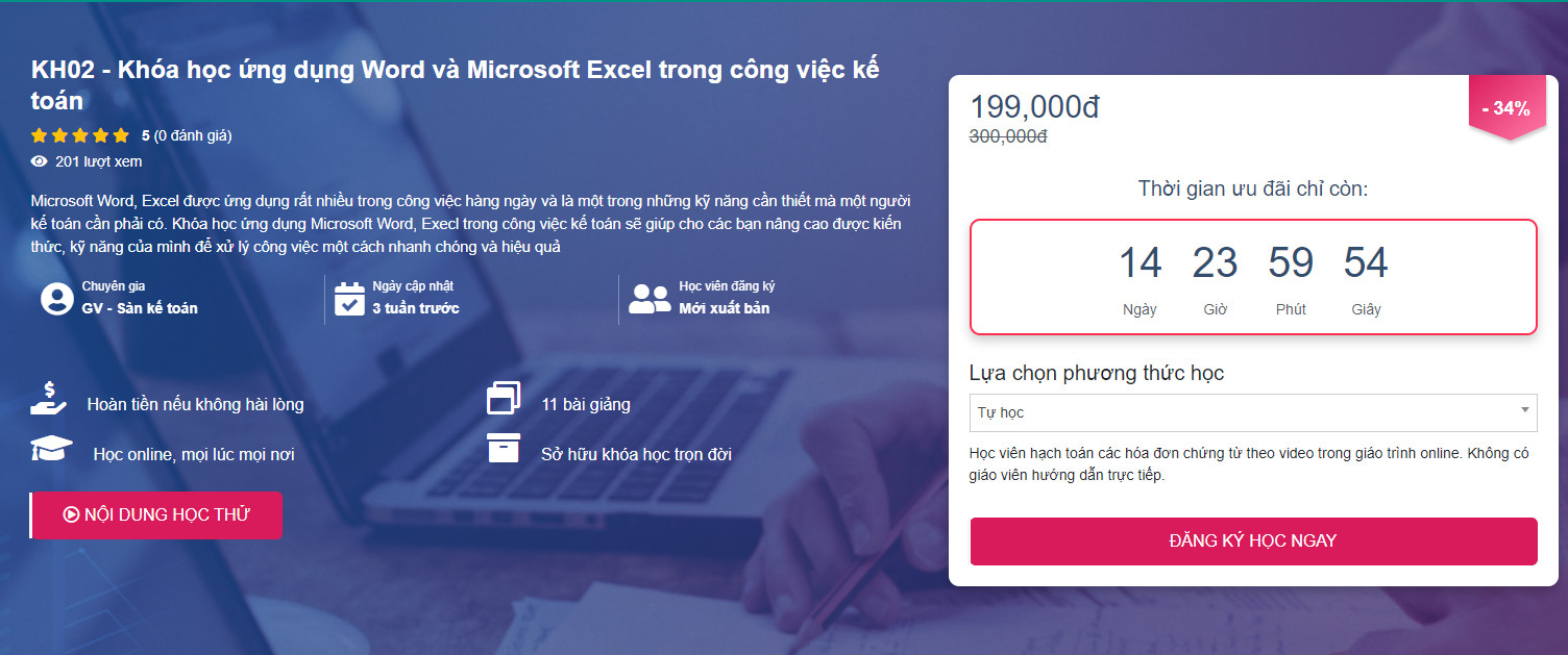 Khóa học ứng dụng Word và Microsoft Excel trong công việc kế toán