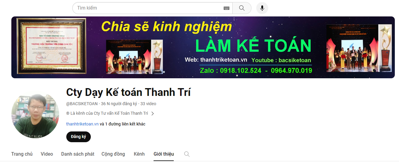 Kênh Youtube cty Dạy kế toán thanh trí