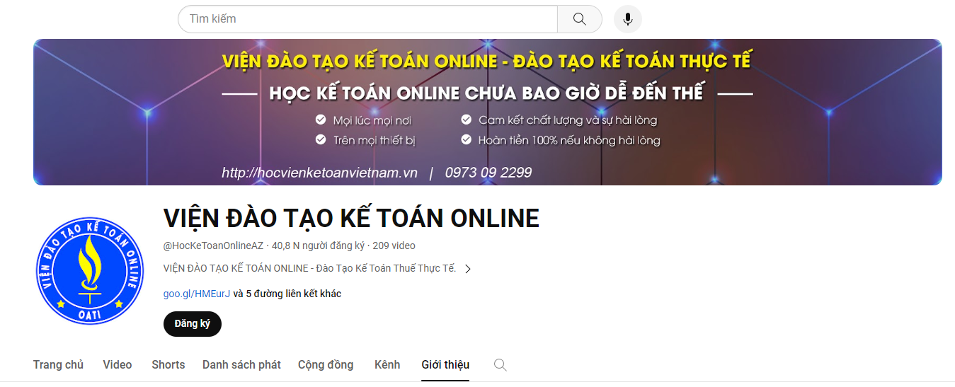 Kênh Youtube viện đào tạo kế toán Online